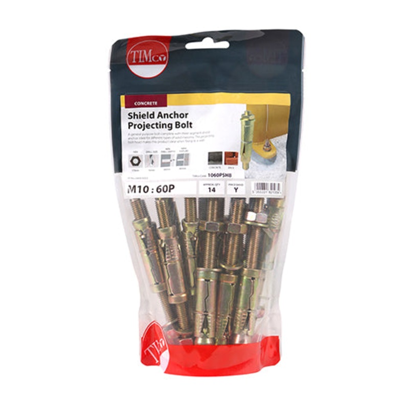 Timco Shield Anchor Projecting Bolts – Yellow M10:60P (M10 x 130) – 14 Pieces
