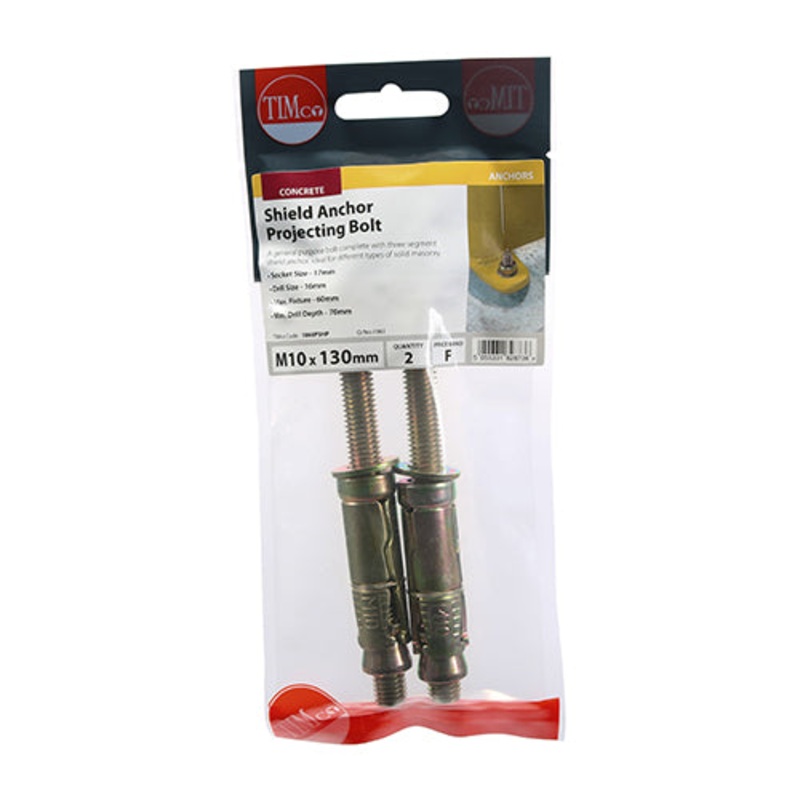 Timco Shield Anchor Projecting Bolts – Yellow M10:60P (M10 x 130)