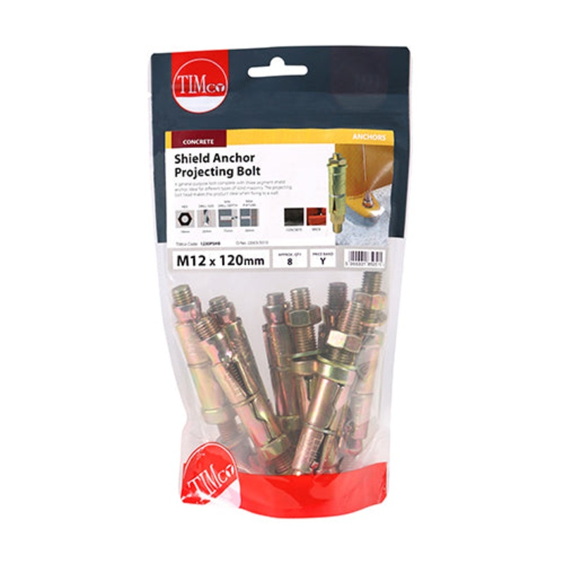 Timco Shield Anchor Projecting Bolts – Yellow M12:30P (M12 x 120) – 8 Pieces