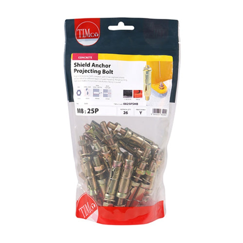 Timco Shield Anchor Projecting Bolts – Yellow M8:25P (M8 x 70) – 26 Pieces