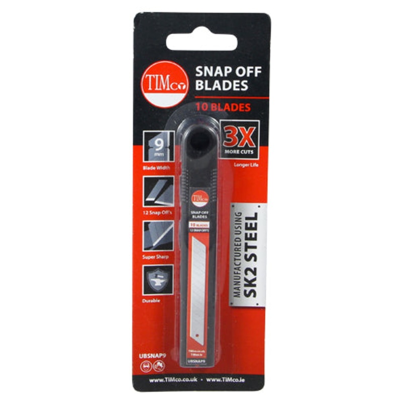 Timco Snap Off Utility Knife Blades 80 x 9 x 0.6 – 10 Pieces