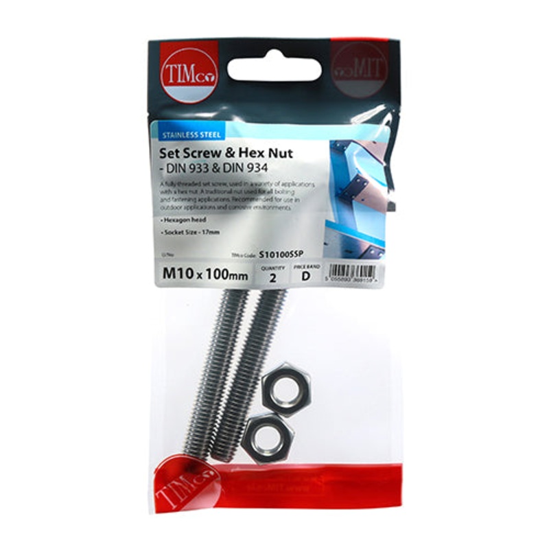 Timco Set Screws & Hex Nuts – Stainless Steel M10 x 100