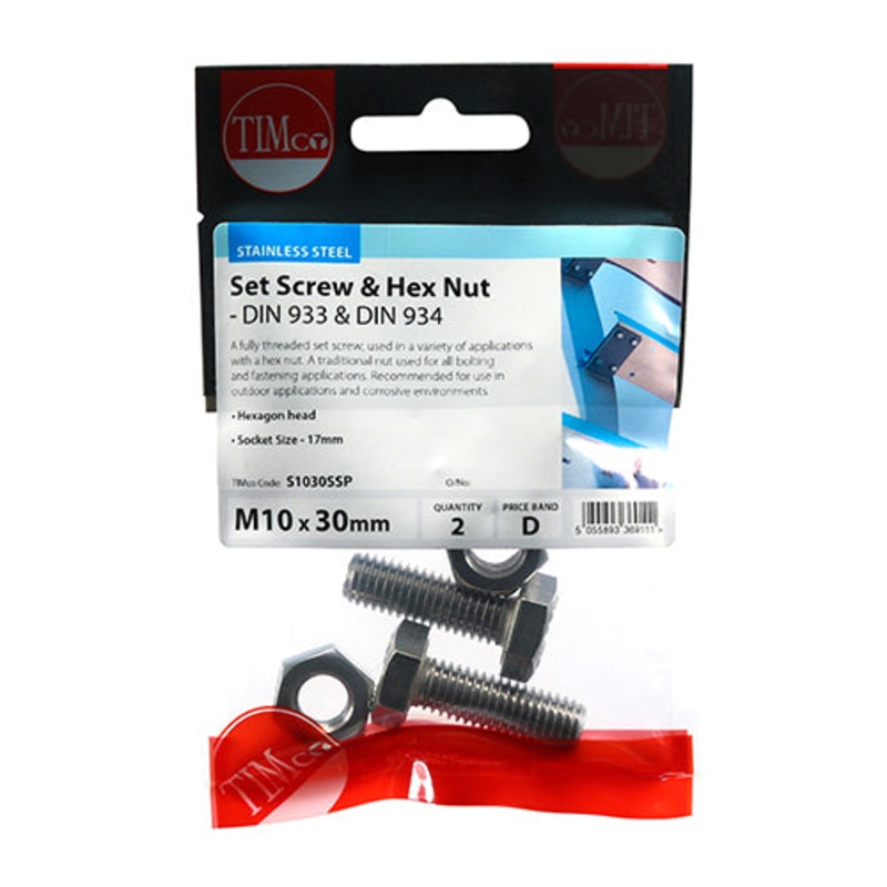 Timco Set Screws & Hex Nuts – Stainless Steel M10 x 30