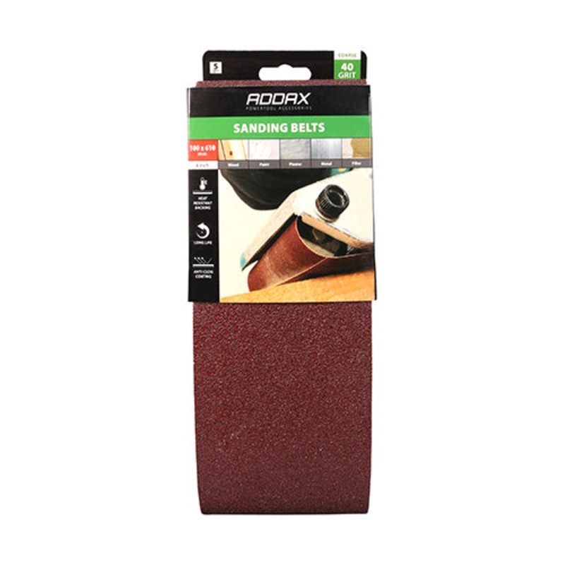 Timco Sanding Belts – 40 Grit – Red 100 x 610mm – 5 Pieces