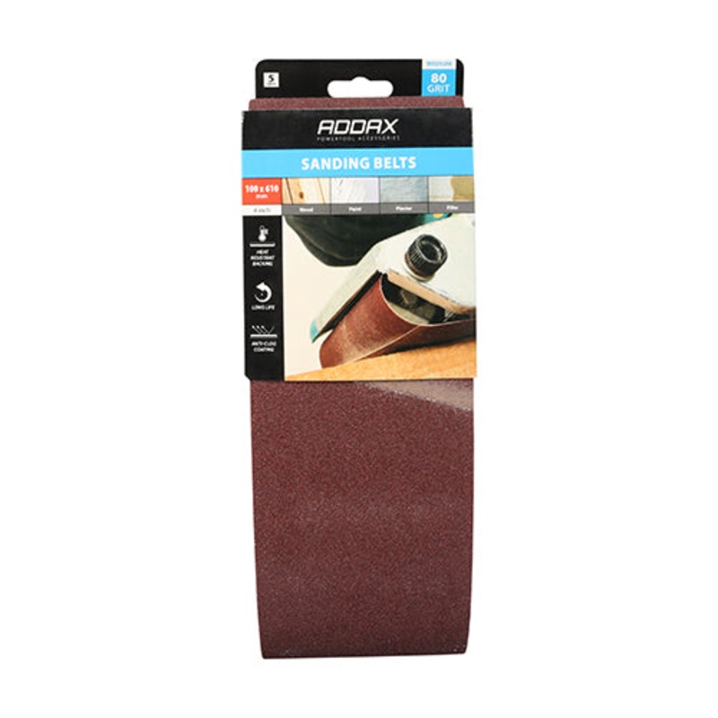 Timco Sanding Belts – 80 Grit – Red 100 x 610mm – 5 Pieces