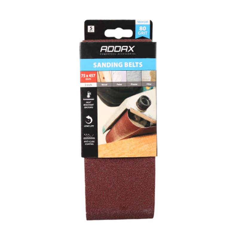 Timco Sanding Belts – 80 Grit – Red 75 x 457mm – 5 Pieces