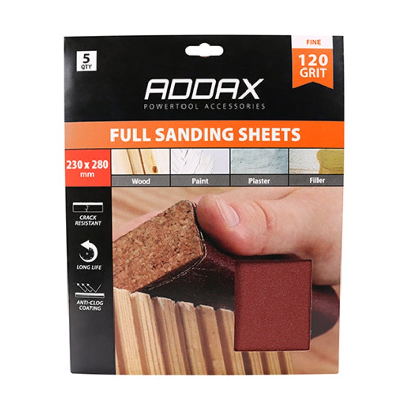Timco Sanding Sheets – 120 Grit – Red 230 x 280mm – 5 Pieces