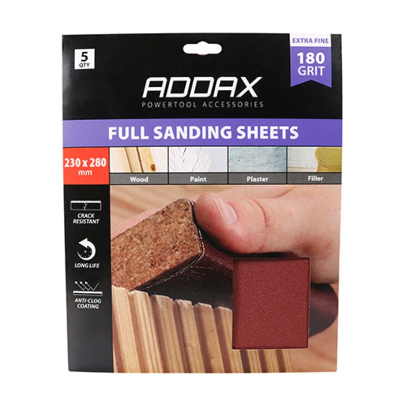 Timco Sanding Sheets – 180 Grit – Red 230 x 280mm – 5 Pieces