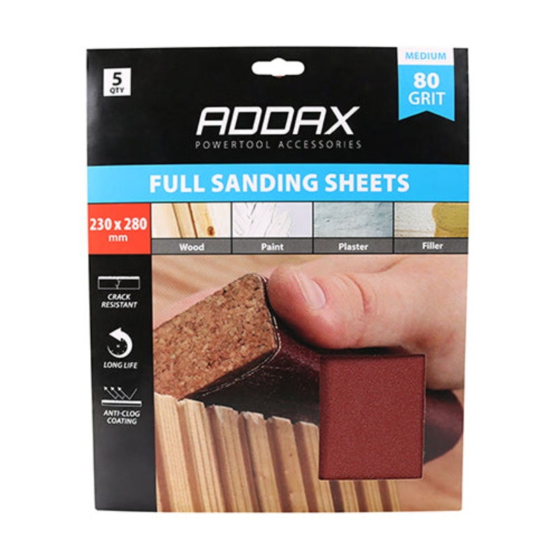Timco Sanding Sheets – 80 Grit – Red 230 x 280mm – 5 Pieces