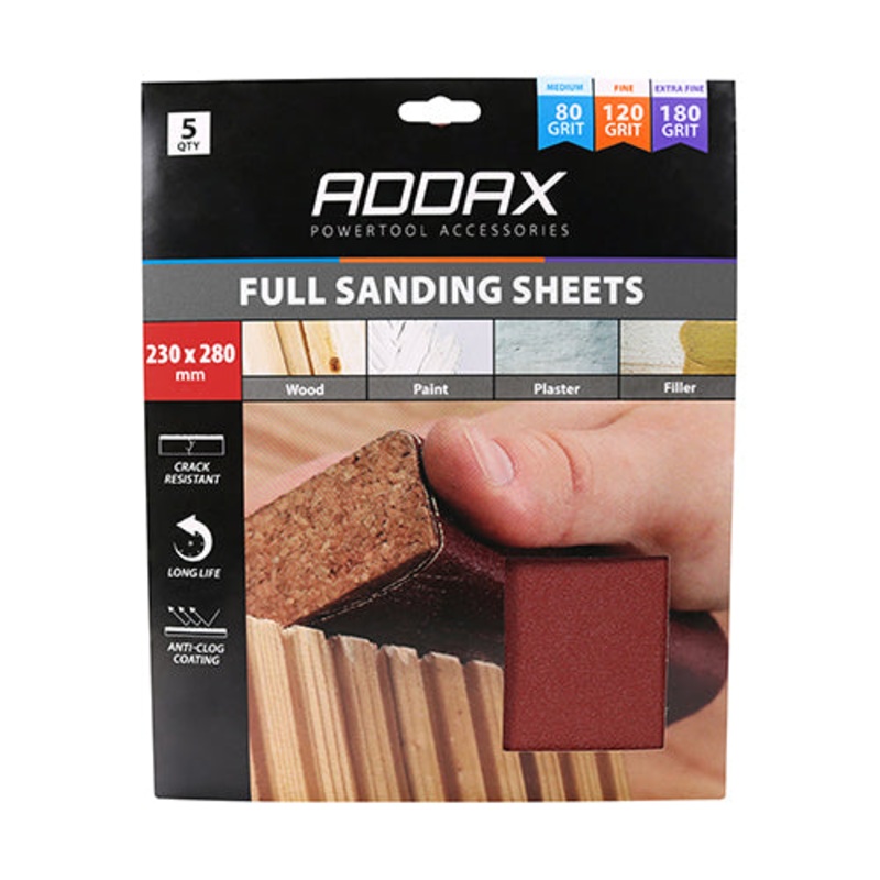 Timco Sanding Sheets – Mixed – Red 230 x 280mm (80/120/180) – 5 Pieces