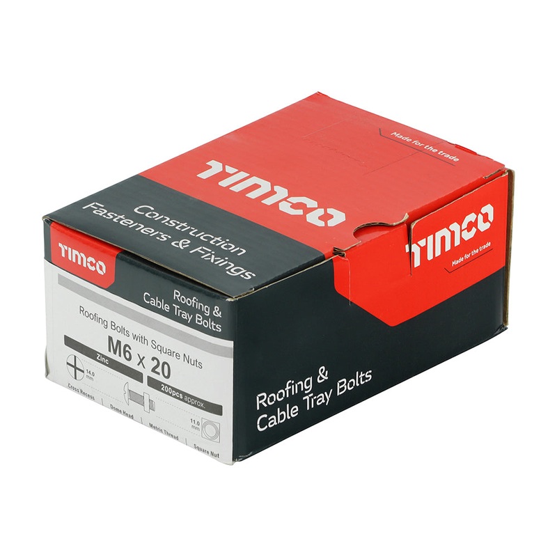 Timco Roofing Bolts with Square Nuts – Zinc M6 x 20 – 200 Pieces