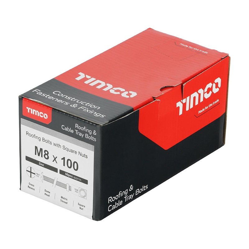 Timco Roofing Bolts with Square Nuts – Zinc M8 x 100 – 50 Pieces