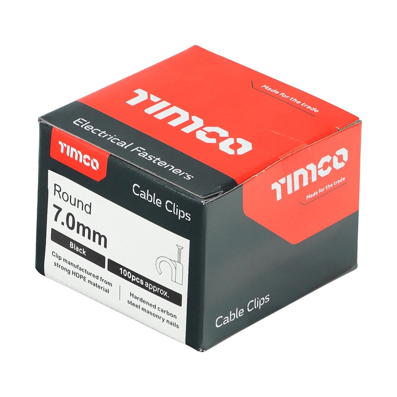 Timco Round Cable Clips – Black To fit 7.0mm – 100 Pieces