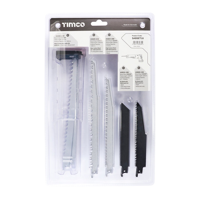 Timco Reciprocating Saw Blade Mixed Set – Wood & Metal Cutting – High Carbon Steel & Bi-Metal Mixed – 10 Pieces