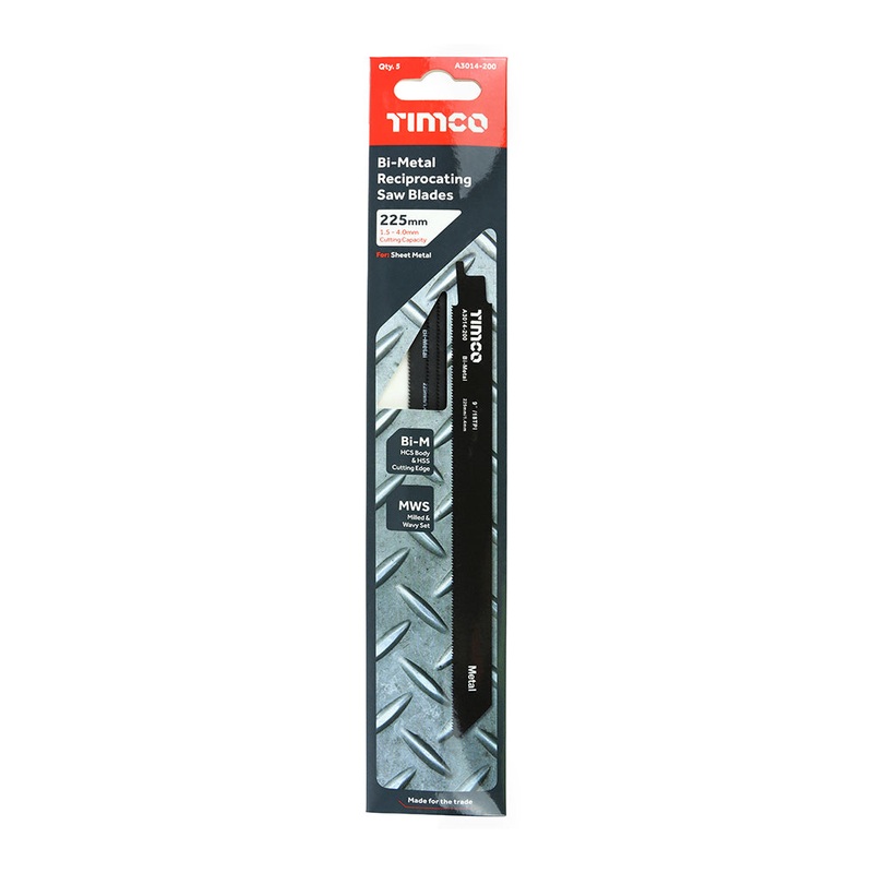 Timco Reciprocating Saw Blades – Metal Cutting – Bi-Metal S1122EF – 5 Pieces