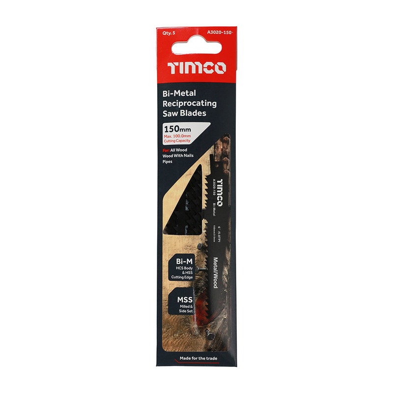 Timco Reciprocating Saw Blades – Wood with Nails Cutting – Bi-Metal S610VF – 5 Pieces
