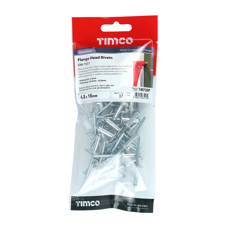 Timco Rivets – Flange Head – Aluminium 4.8 x 16 – 37 Pieces
