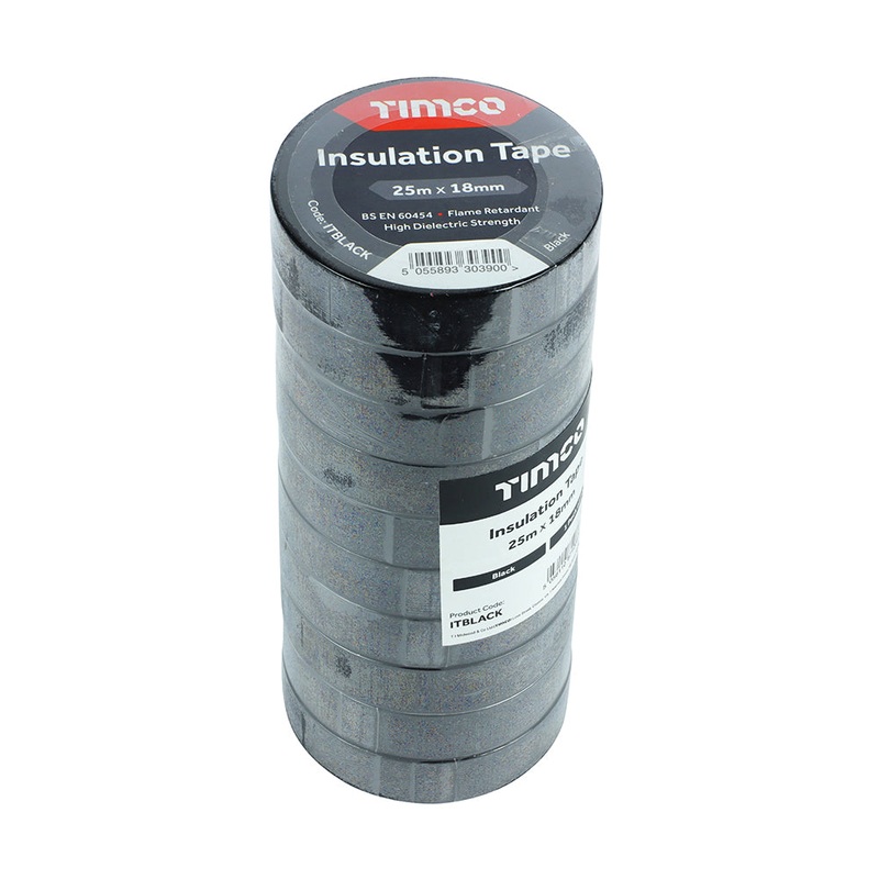 Timco PVC Insulation Tape – Black 25m x 18mm – 10 Pieces