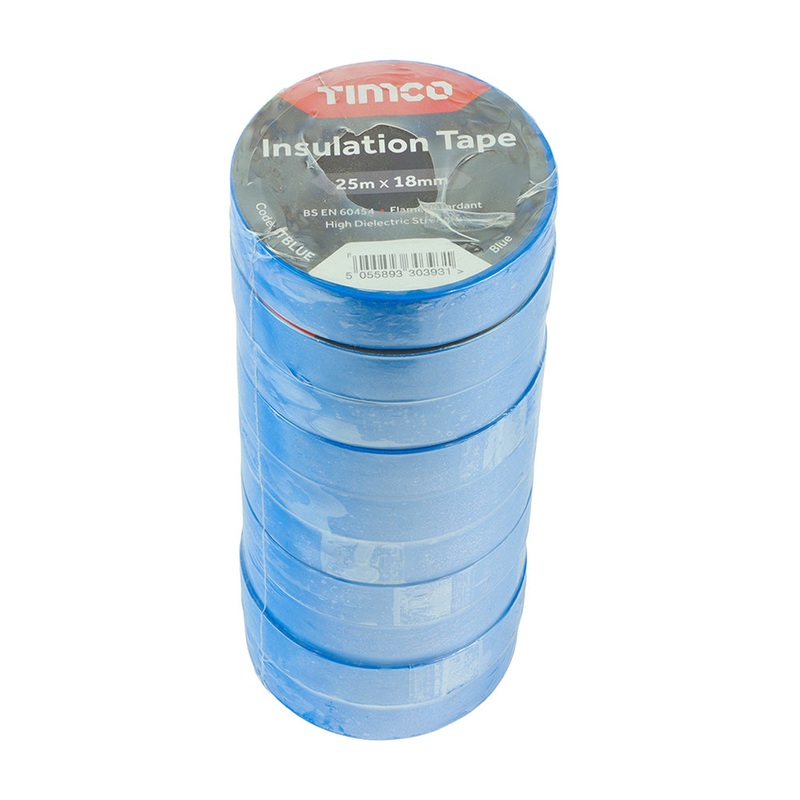 Timco PVC Insulation Tape – Blue 25m x 18mm – 10 Pieces