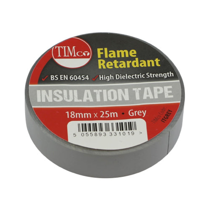 Timco PVC Insulation Tape – Grey 25m x 18mm – 10 Pieces