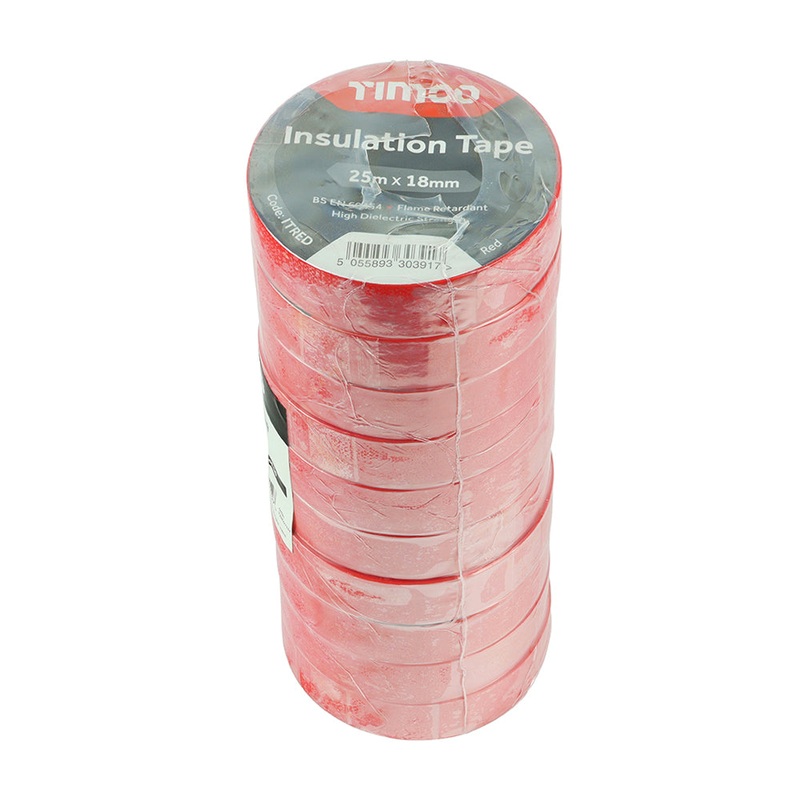 Timco PVC Insulation Tape – Red 25m x 18mm – 10 Pieces