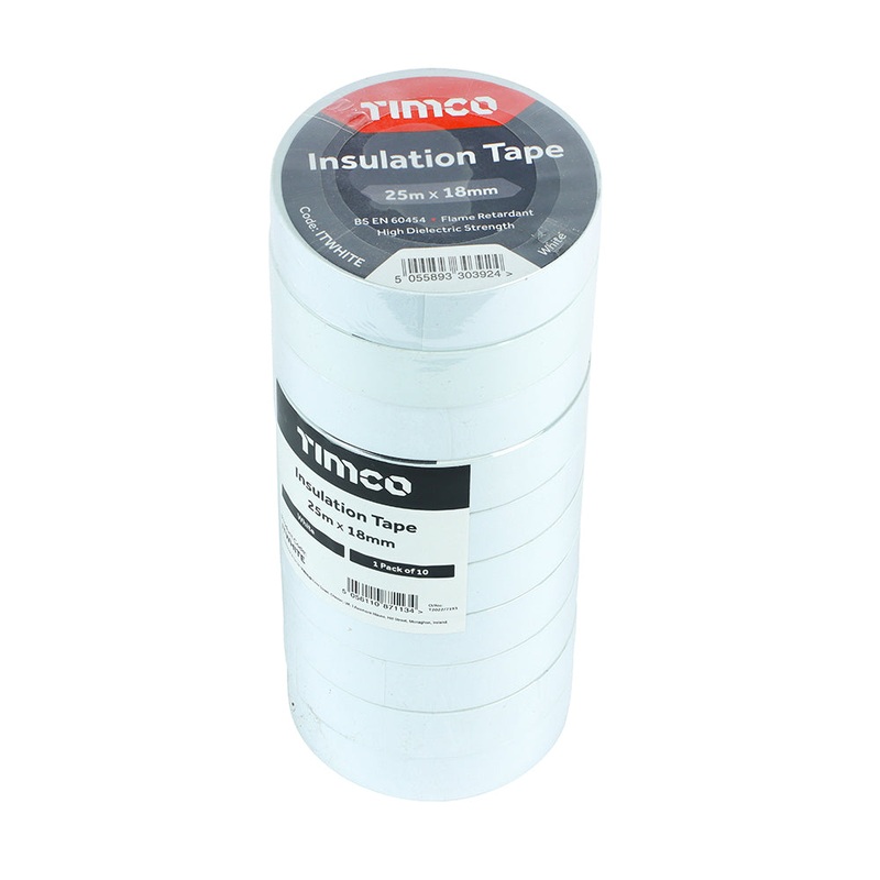 Timco PVC Insulation Tape – White 25m x 18mm – 10 Pieces