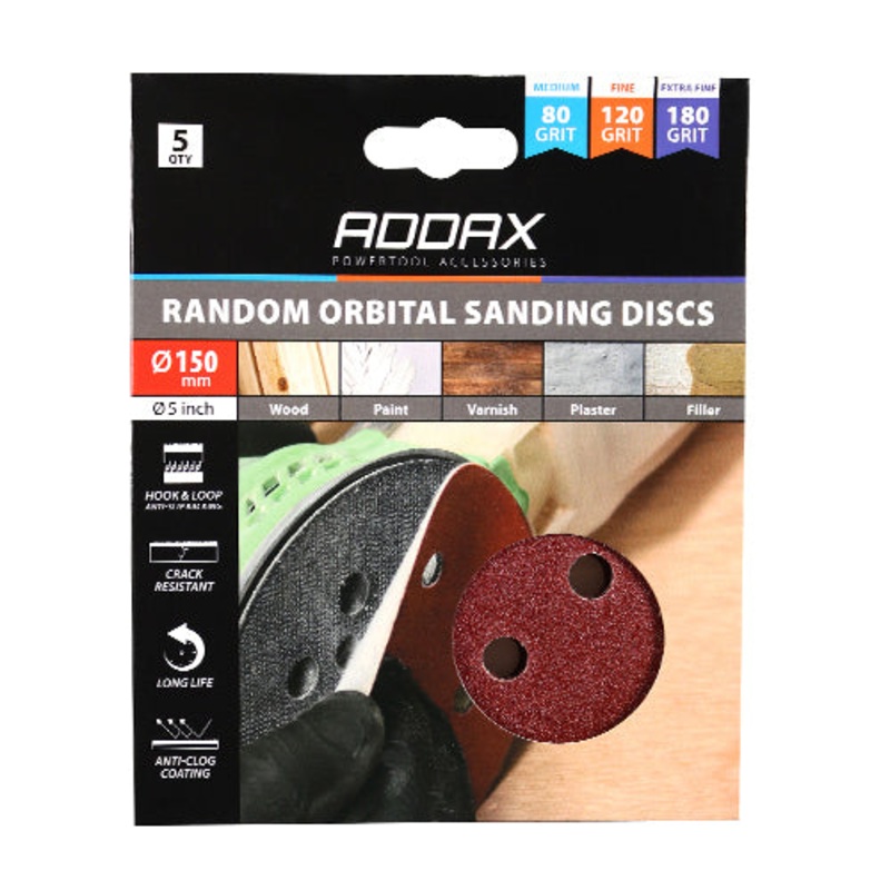Timco Random Orbital Sanding Discs – Mixed – Red 150mm (80/120/180) – 5 Pieces