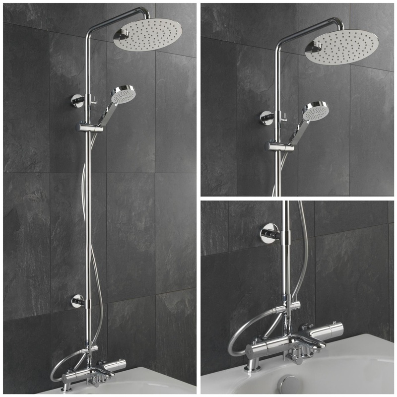 Sagittarius Logic Deck Mounted Thermostatic Bath Shower Mixer and Rigid Riser Kit in Chrome