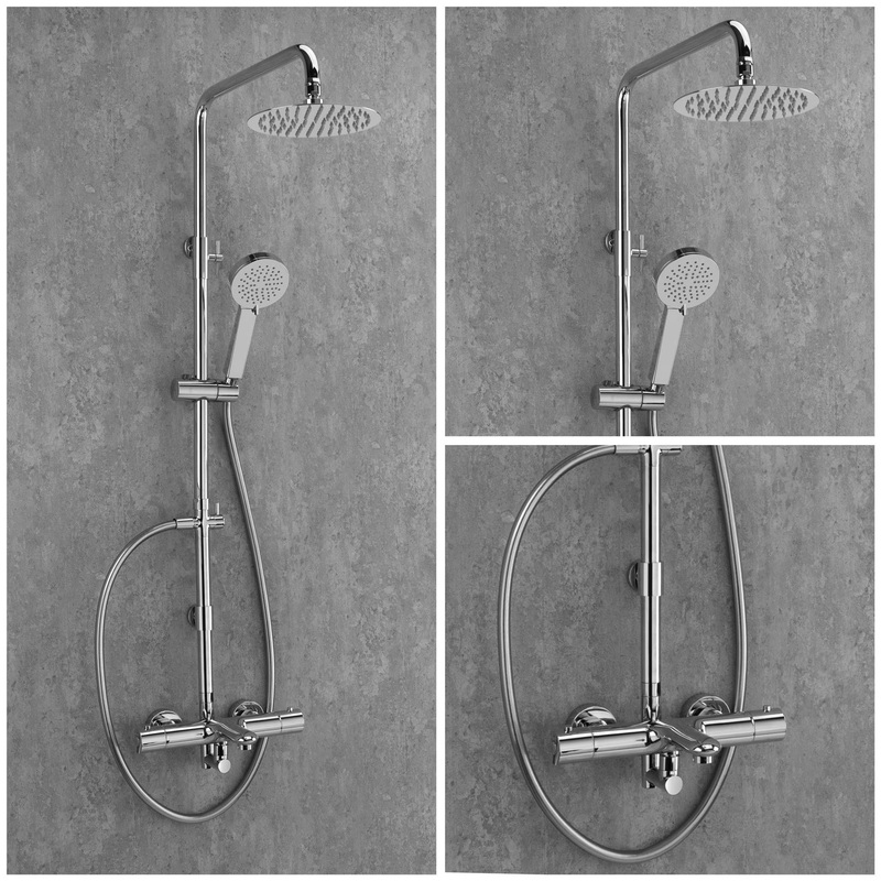 Sagittarius Logic Wall Mounted Thermostatic Bath Shower Mixer and Rigid Riser Kit in Chrome