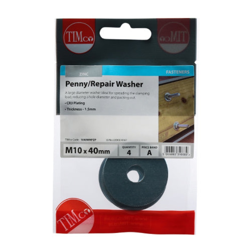 Timco Penny / Repair Washers – Zinc M10 x 40 – 4 Pieces