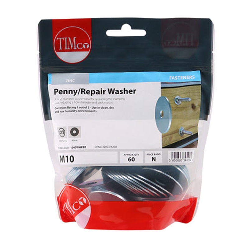 Timco Penny / Repair Washers – Zinc M10 x 40 – 60 Pieces