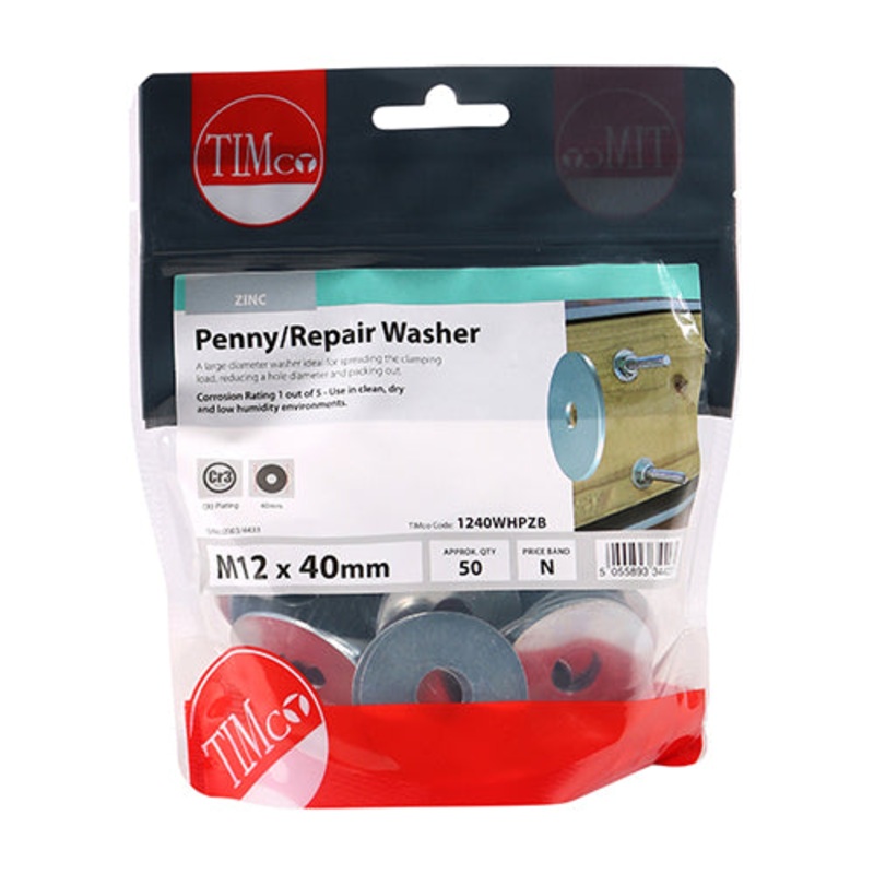 Timco Penny / Repair Washers – Zinc M12 x 40 – 50 Pieces