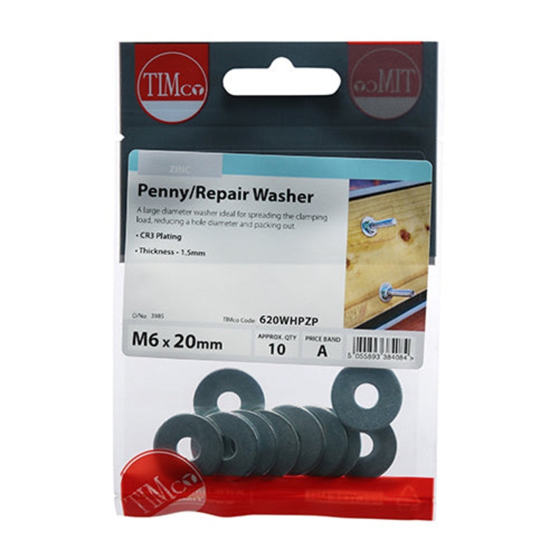 Timco Penny / Repair Washers – Zinc M6 x 20 – 10 Pieces