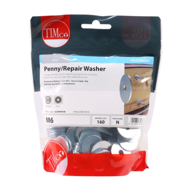 Timco Penny / Repair Washers – Zinc M6 x 25 – 160 Pieces