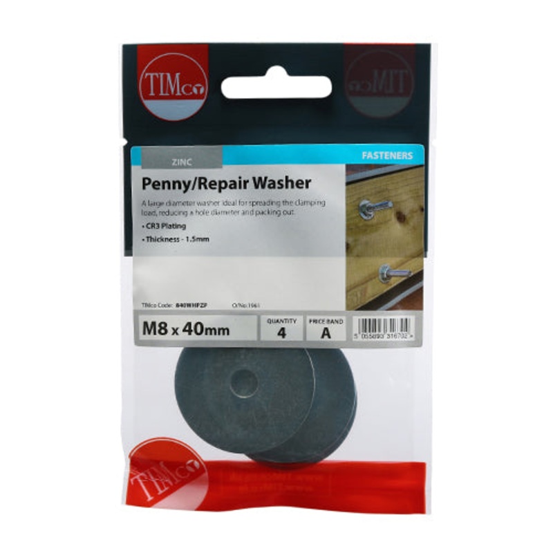 Timco Penny / Repair Washers – Zinc M8 x 40 – 4 Pieces
