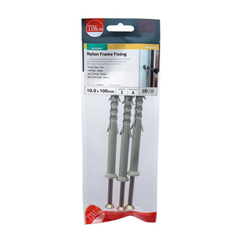 Timco Nylon Frame Fixings – PZ – Yellow 10.0 x 100 – 3 Pieces