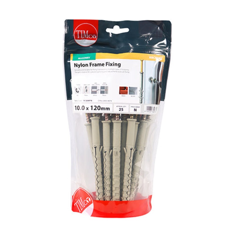 Timco Nylon Frame Fixings – PZ – Zinc 10.0 x 120 – 25 Pieces