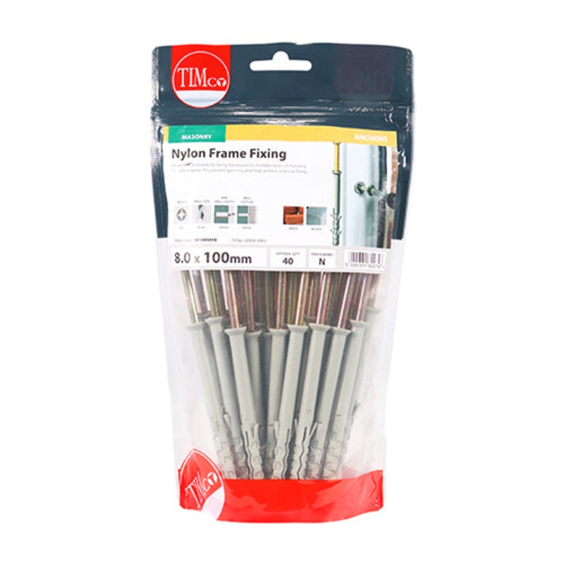 Timco Nylon Frame Fixings – PZ – Zinc 8.0 x 100 – 40 Pieces