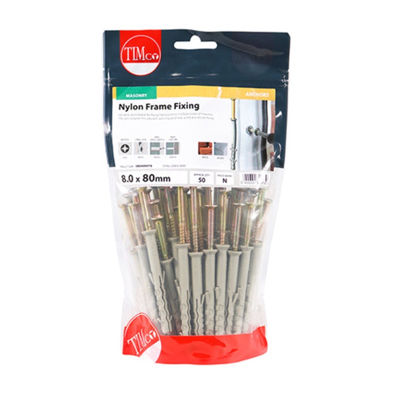 Timco Nylon Frame Fixings – PZ – Zinc 8.0 x 80 – 50 Pieces