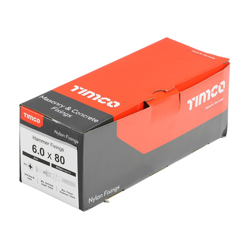 Timco Nylon Hammer Fixing – PZ – Zinc 6.0 x 80 – 200 Pieces