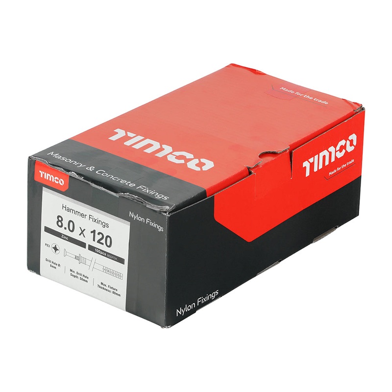 Timco Nylon Hammer Fixing – PZ – Zinc 8.0 x 120 – 100 Pieces