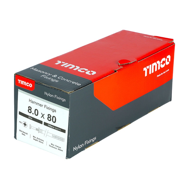 Timco Nylon Hammer Fixing – PZ – Zinc 8.0 x 80 – 100 Pieces