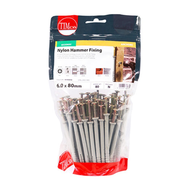 Timco Nylon Hammer Fixings – PZ – Zinc 6.0 x 80 – 80 Pieces