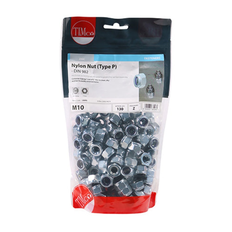Timco Nylon Nuts – Type P – Zinc M10 – 130 Pieces