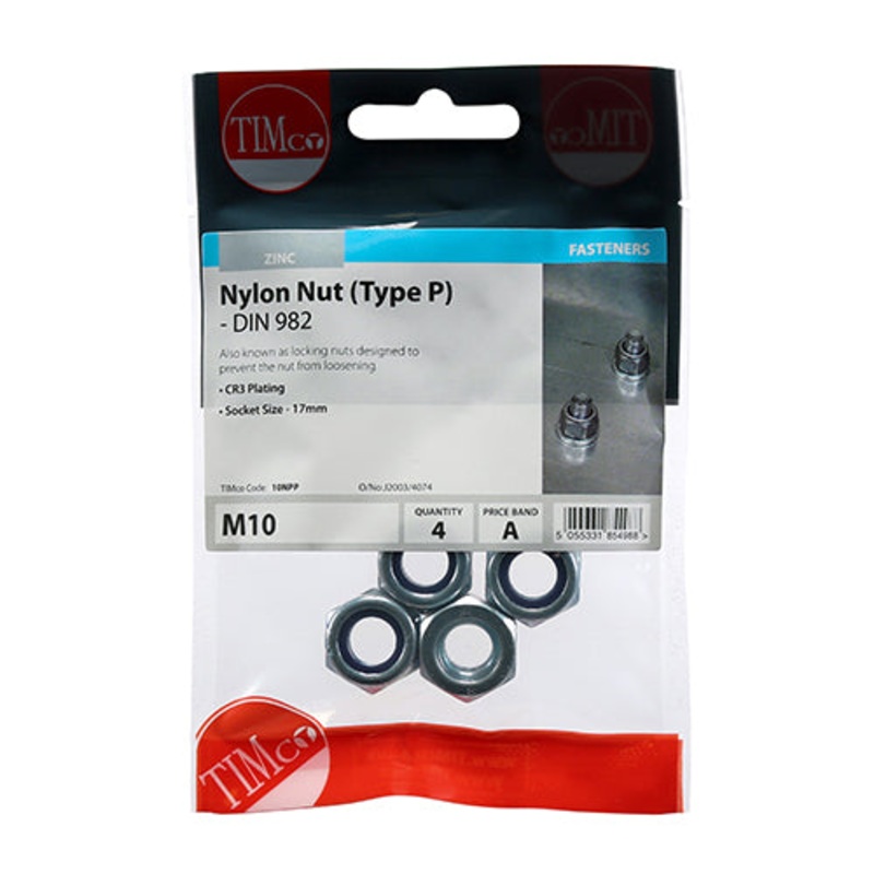 Timco Nylon Nuts – Type P – Zinc M10 – 4 Pieces