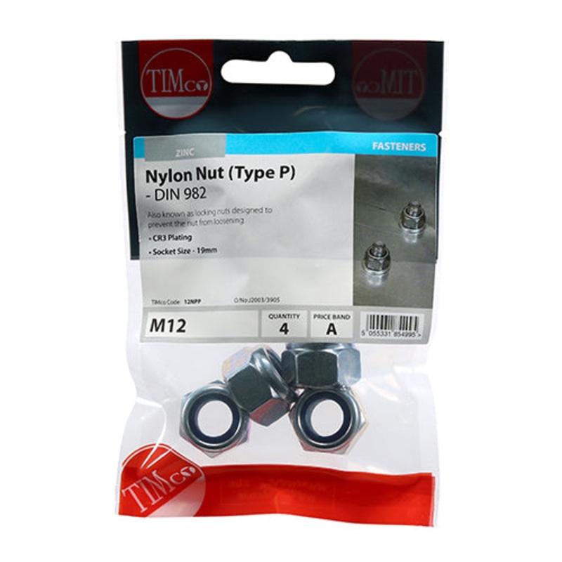 Timco Nylon Nuts – Type P – Zinc M12 – 4 Pieces