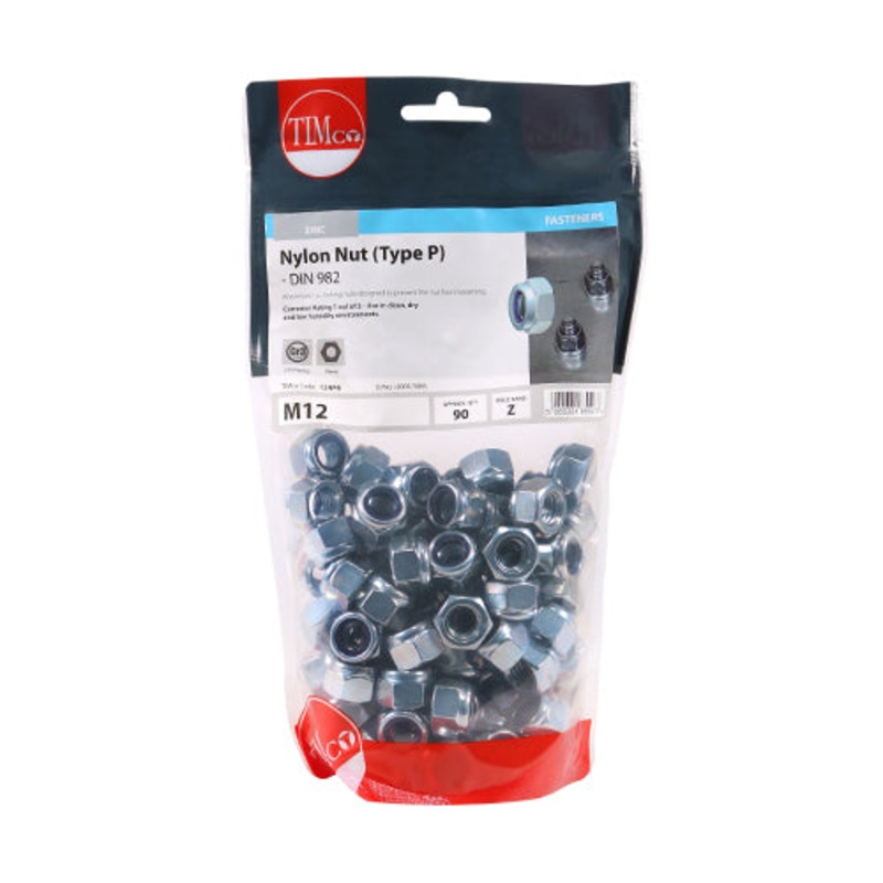 Timco Nylon Nuts – Type P – Zinc M12 – 90 Pieces