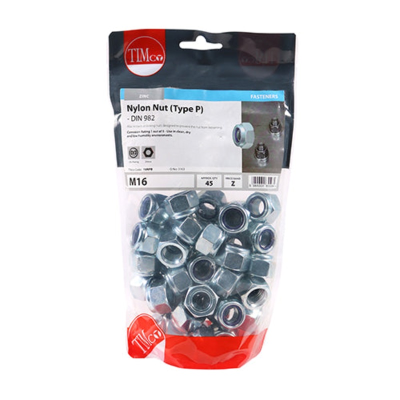 Timco Nylon Nuts – Type P – Zinc M16 – 45 Pieces