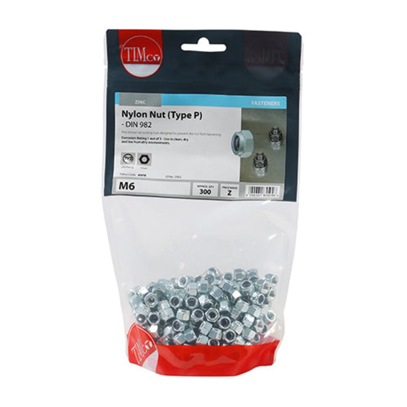 Timco Nylon Nuts – Type P – Zinc M6 – 300 Pieces