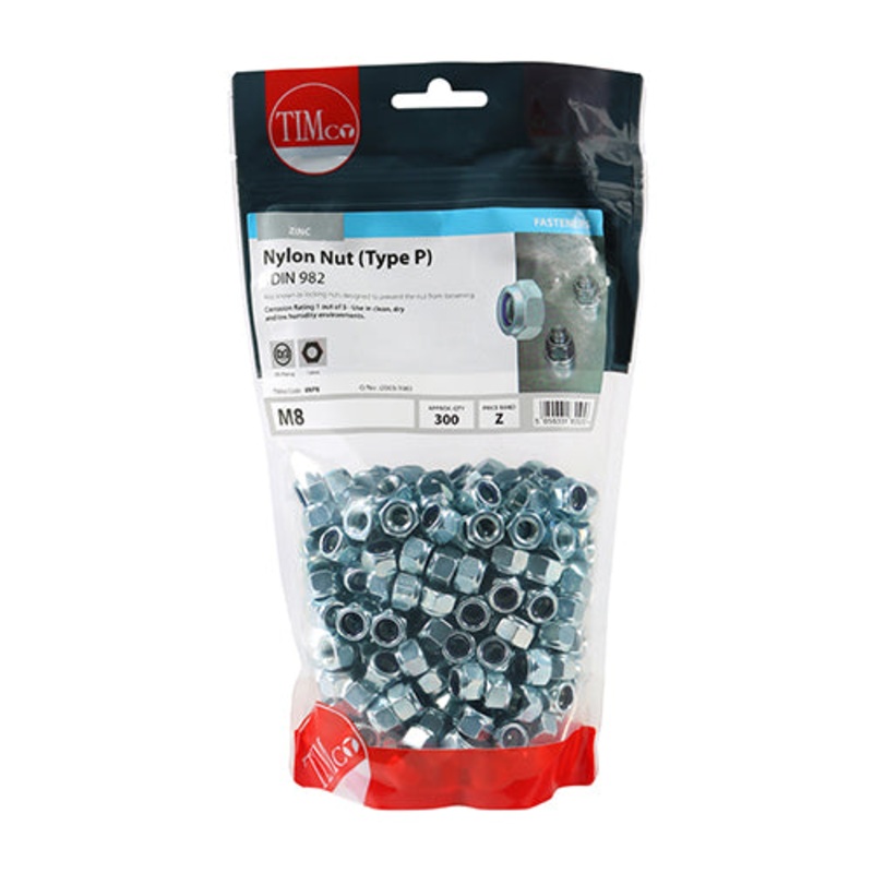 Timco Nylon Nuts – Type P – Zinc M8 – 300 Pieces